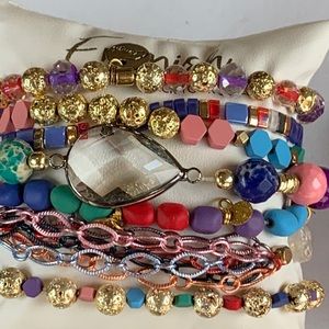 EUC Erimish Rainbow Pebbles Stack 7 stretch bracelets big center gem